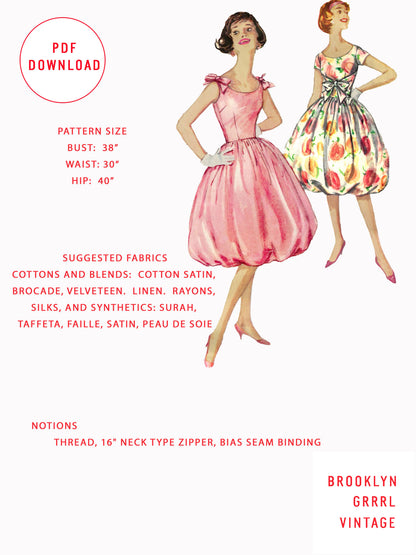 1950s Bubble Hem Party Dress / PDF Pattern