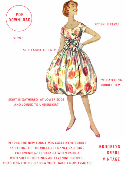 1950s Bubble Hem Party Dress / PDF Pattern