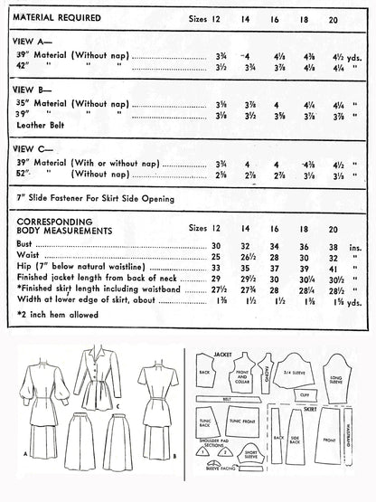 1940s Two-Piece Suit Dress / PDF Pattern