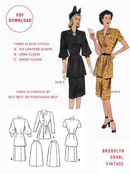1940s Two-Piece Suit Dress / PDF Pattern