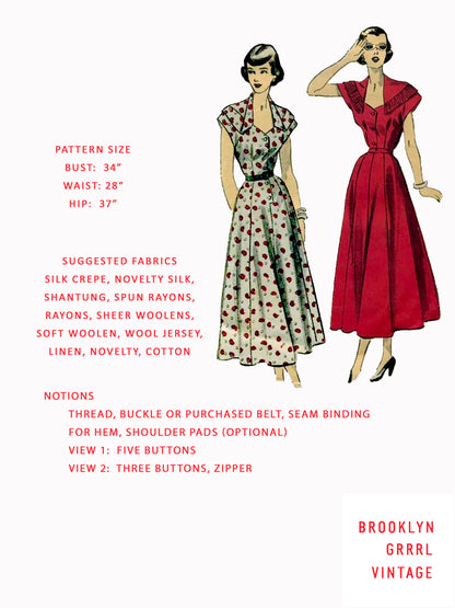 Paper Pattern - 1940s 'Vivian Lee' Dress / Bust 34