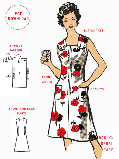 1970s One Piece Sun Dress with Pockets / PDF Pattern