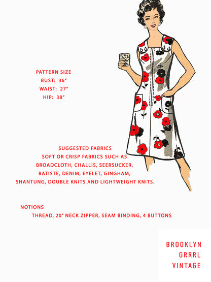 PAPER Pattern - 1970s One Piece Sun Dress with Pockets / Bust 36