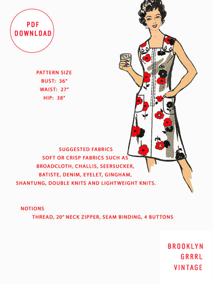 1970s One Piece Sun Dress with Pockets / PDF Pattern