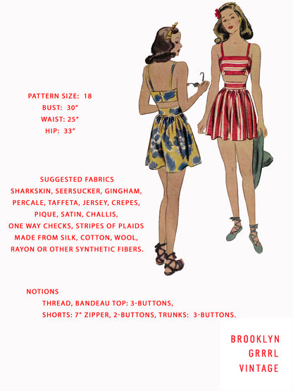 PAPER Pattern - 1940s 'The Esther Williams Bathing Suit' / Bust 30