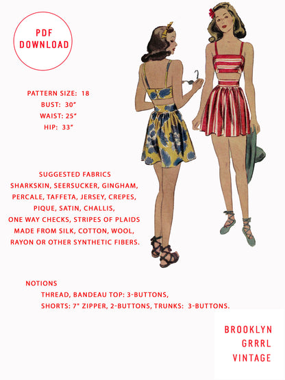 1940s 'The Esther Williams Bathing Suit' / PDF Pattern