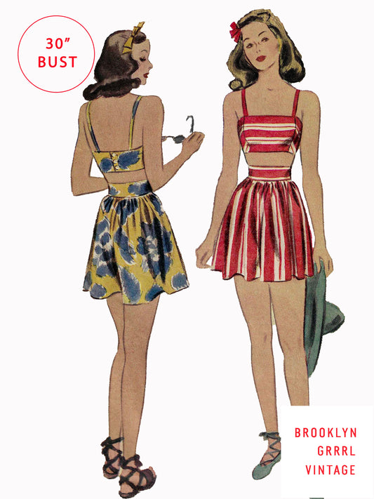 PDF Pattern  1940s Two-Piece Bathing Suit and Trunks/ Bust 30