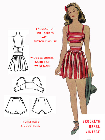 PAPER Pattern - 1940s 'The Esther Williams Bathing Suit' / Bust 30
