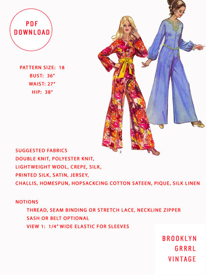 1970s Farrah Fawcett Jumpsuit / PDF Pattern