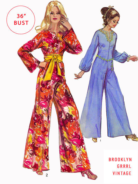 PDF Pattern - 1970s Jumpsuit with Kimono Sleeves / Bust 36