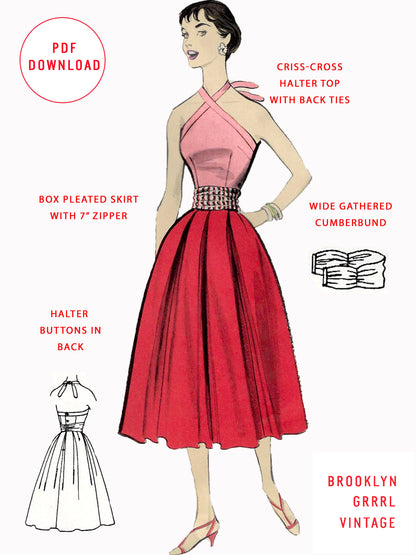 1950s The Roman Holiday Halter Dress / PDF
