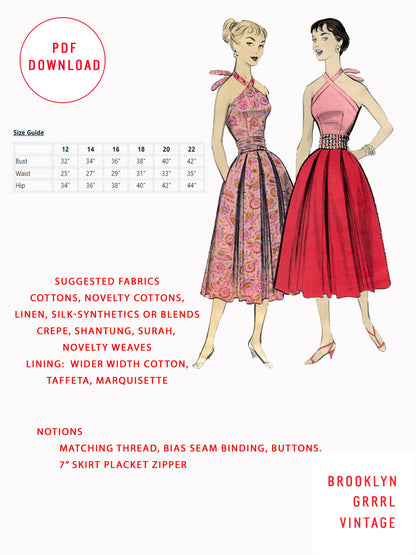 1950s The Roman Holiday Halter Dress / PDF