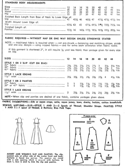 PAPER Pattern 1940s Slip and Panties / Bust 40