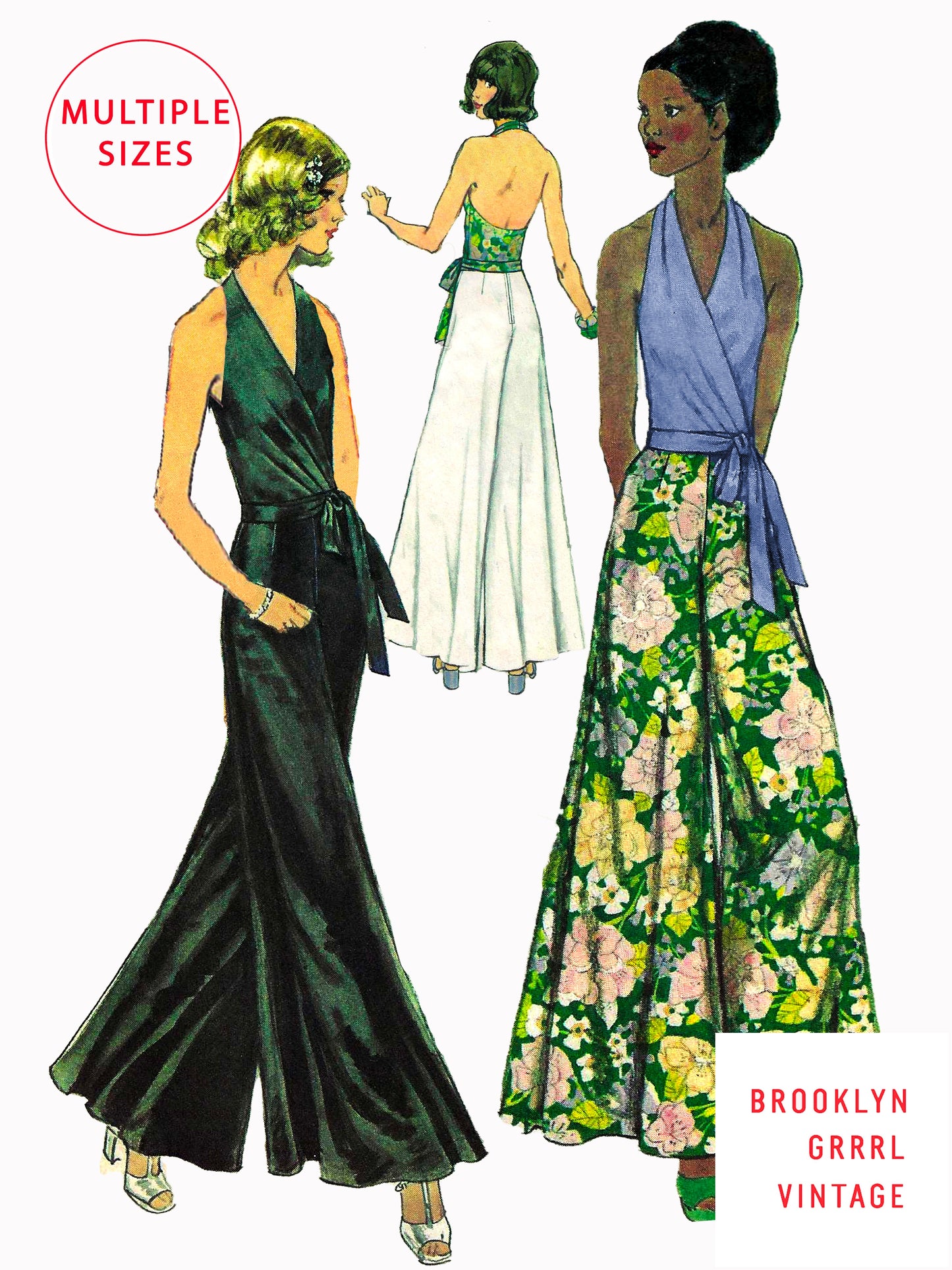 PDF Pattern - 1970s Halter and Palazzo Slacks / Multiple Sizes