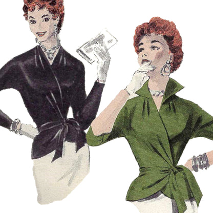 1950s Everyday Elegance Wrap Blouse with Peplum / Bust 38 / PAPER Pattern