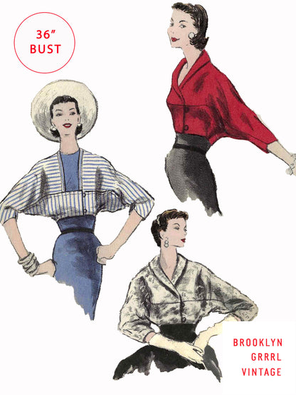 PDF Pattern - 1950s Fitted Bolero Jacket / Bust 36