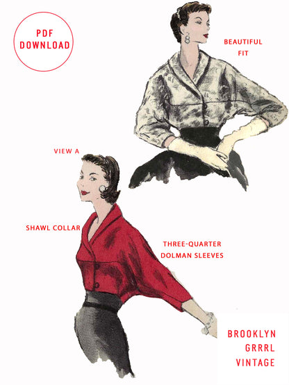 PDF Pattern - 1950s Fitted Bolero Jacket / Bust 36