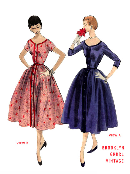 PAPER Pattern - 1950s 'New Look' Day Dress / Multiple Sizes