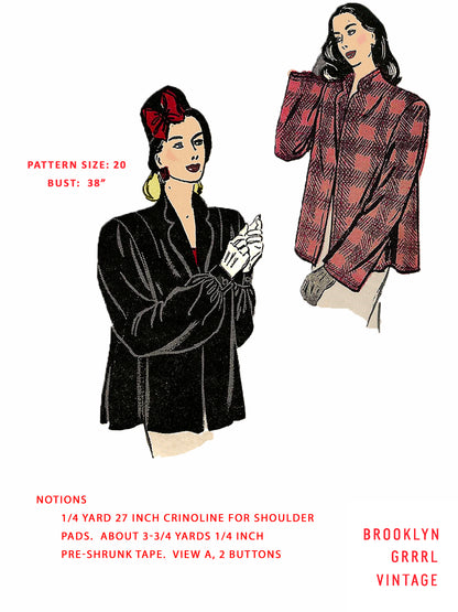PAPER Pattern - 1940s Swing Jacket / Bust 38