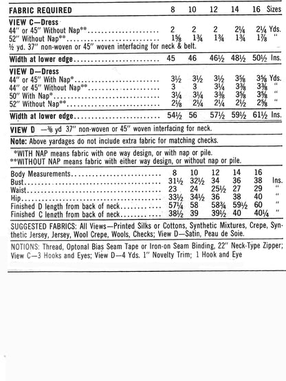 PAPER Pattern - 1960s Dress in Two Lengths  / Bust 38