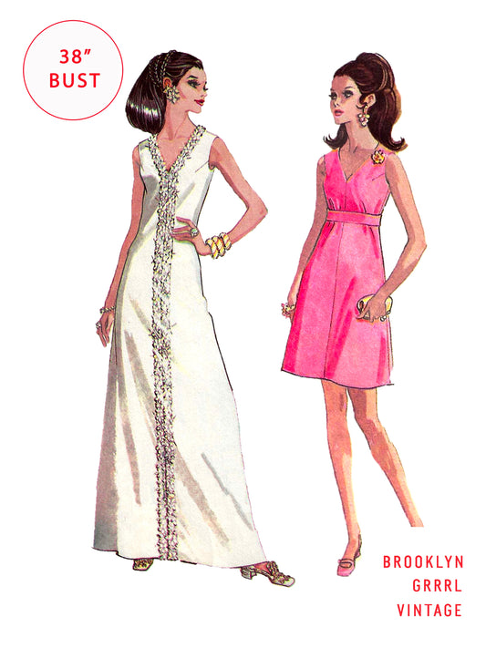 PDF Pattern - 1960s Dress in Two Lengths  / Bust 38