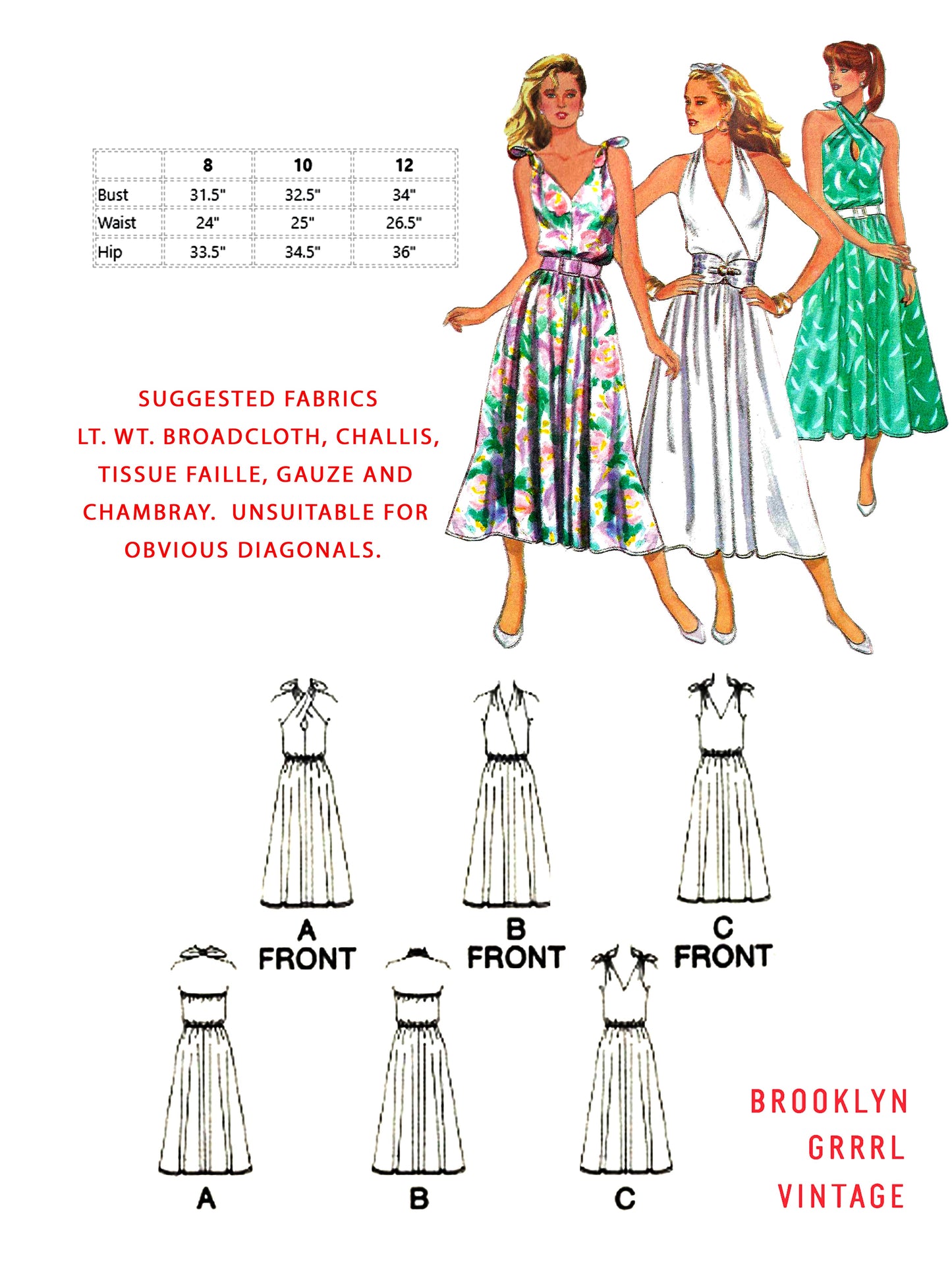 PDF Pattern - 1970s Dress in Three Styles / Multiple Sizes