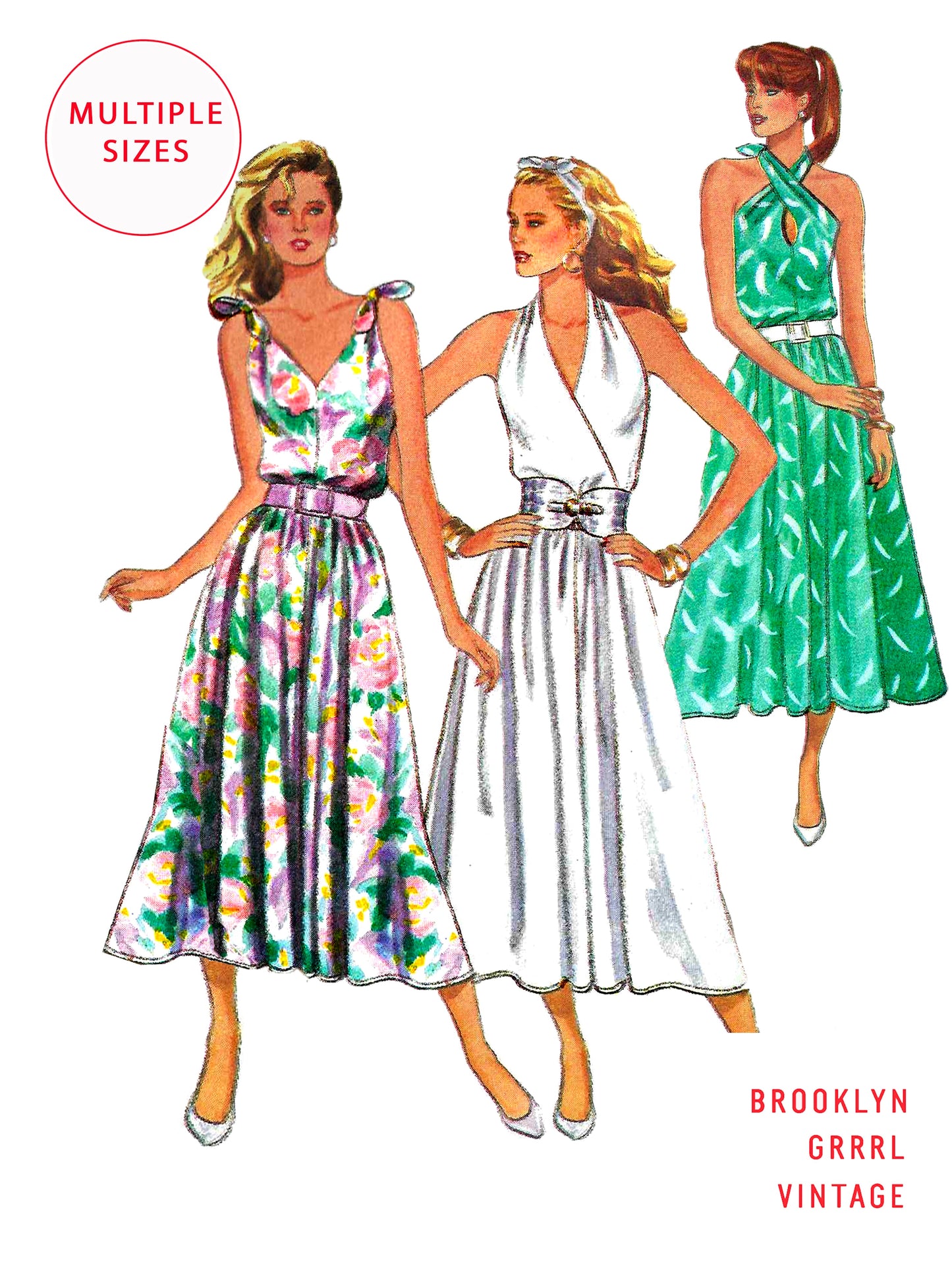 PDF Pattern - 1970s Dress in Three Styles / Multiple Sizes