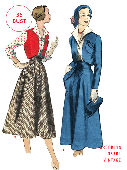 PAPER Pattern - 1950s Bolero Skirt Ensemble  / Bust 36