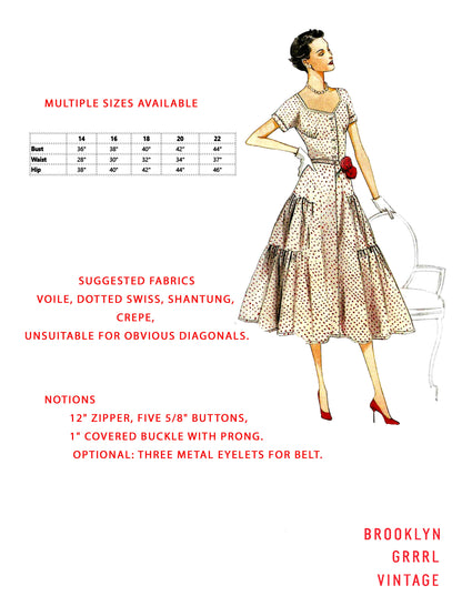 PAPER Pattern - 1950s Dress with Gathered Skirt  / Multiple Sizes