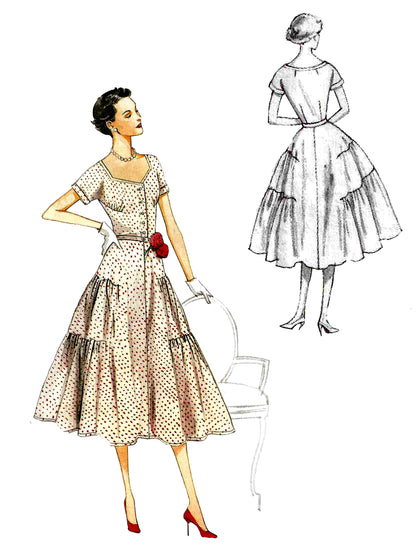 PAPER Pattern - 1950s Dress with Gathered Skirt  / Multiple Sizes