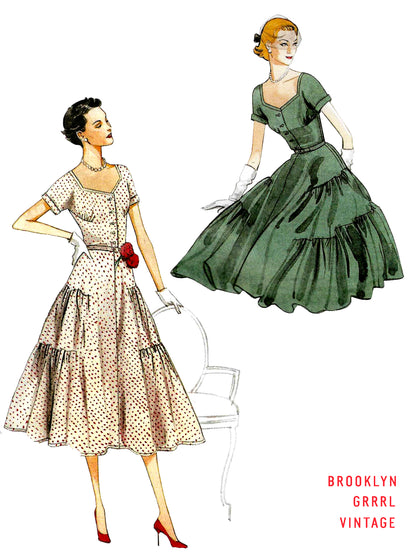 PAPER Pattern - 1950s Dress with Gathered Skirt  / Multiple Sizes