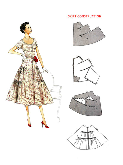 PAPER Pattern - 1950s Dress with Gathered Skirt  / Multiple Sizes