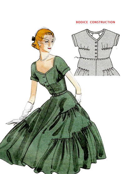 PDF Pattern - 1950s 'The Sunday Matinee' Dress with Gathered Skirt  / Multiple Sizes