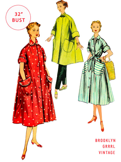 PDF Pattern - 1950s Robe, Coat, Duster  / Bust 32