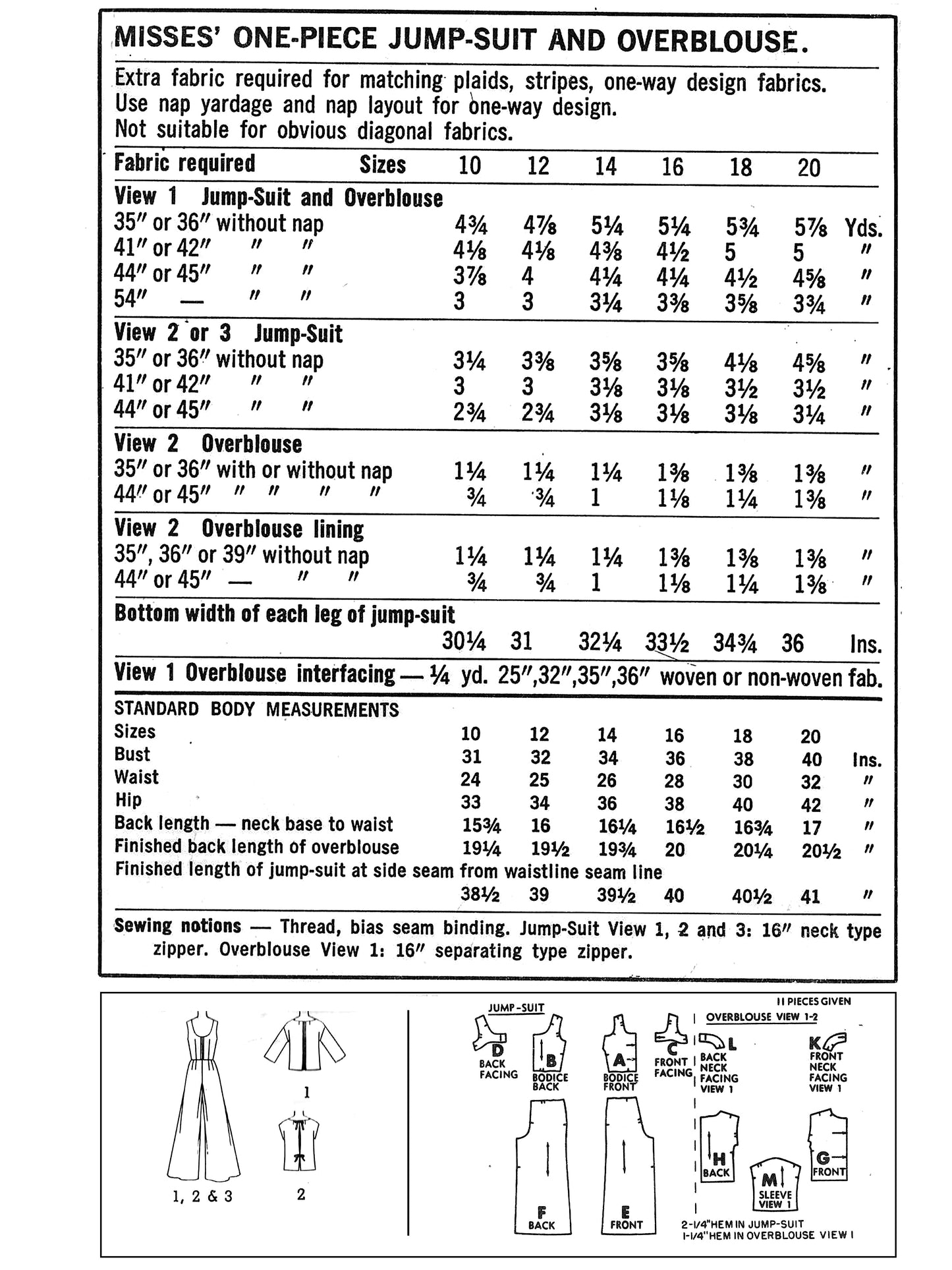 PDF Pattern - 1960s Jumpsuit with Over-blouse  / Bust 38