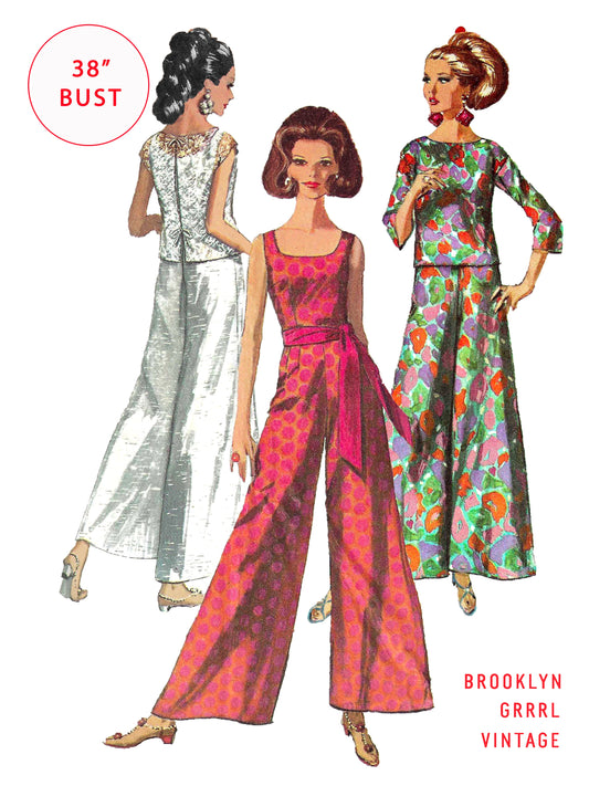 PDF Pattern - 1960s Jumpsuit with Over-blouse  / Bust 38