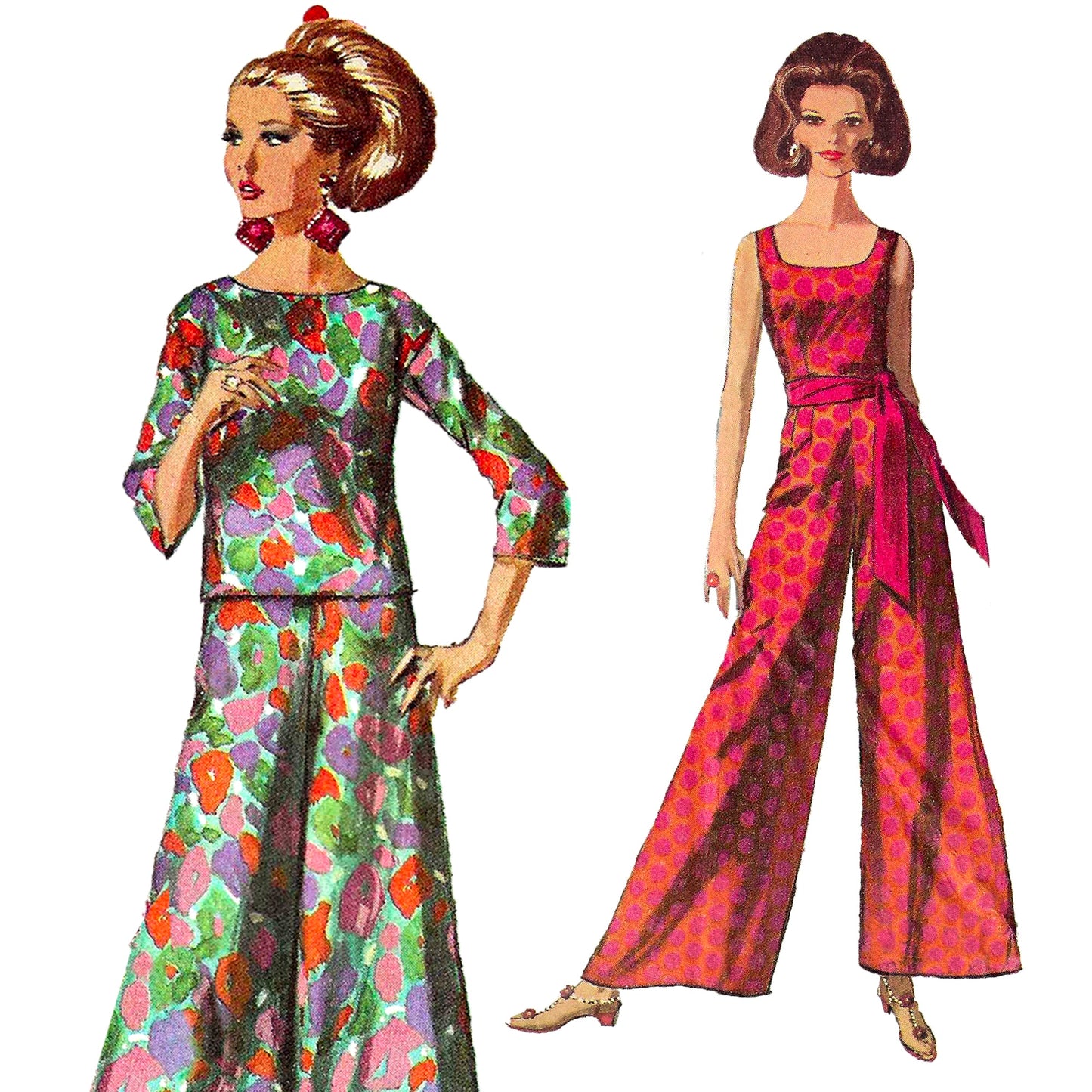 PDF Pattern - 1960s Jumpsuit with Over-blouse  / Bust 38