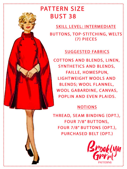PAPER Pattern - 1960s Cape  / Bust 38