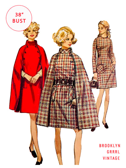 PAPER Pattern - 1960s Cape and Dress  / Bust 38