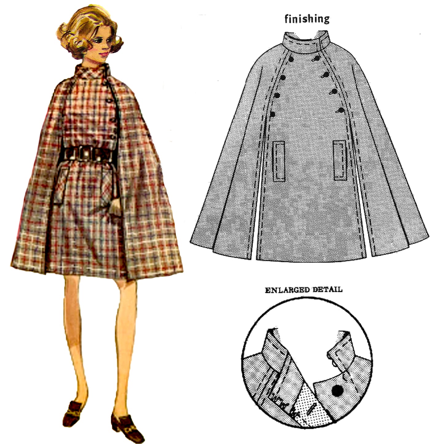 PDF Pattern - 1960s 'Doris Day Chic 'Cape  / Bust 38