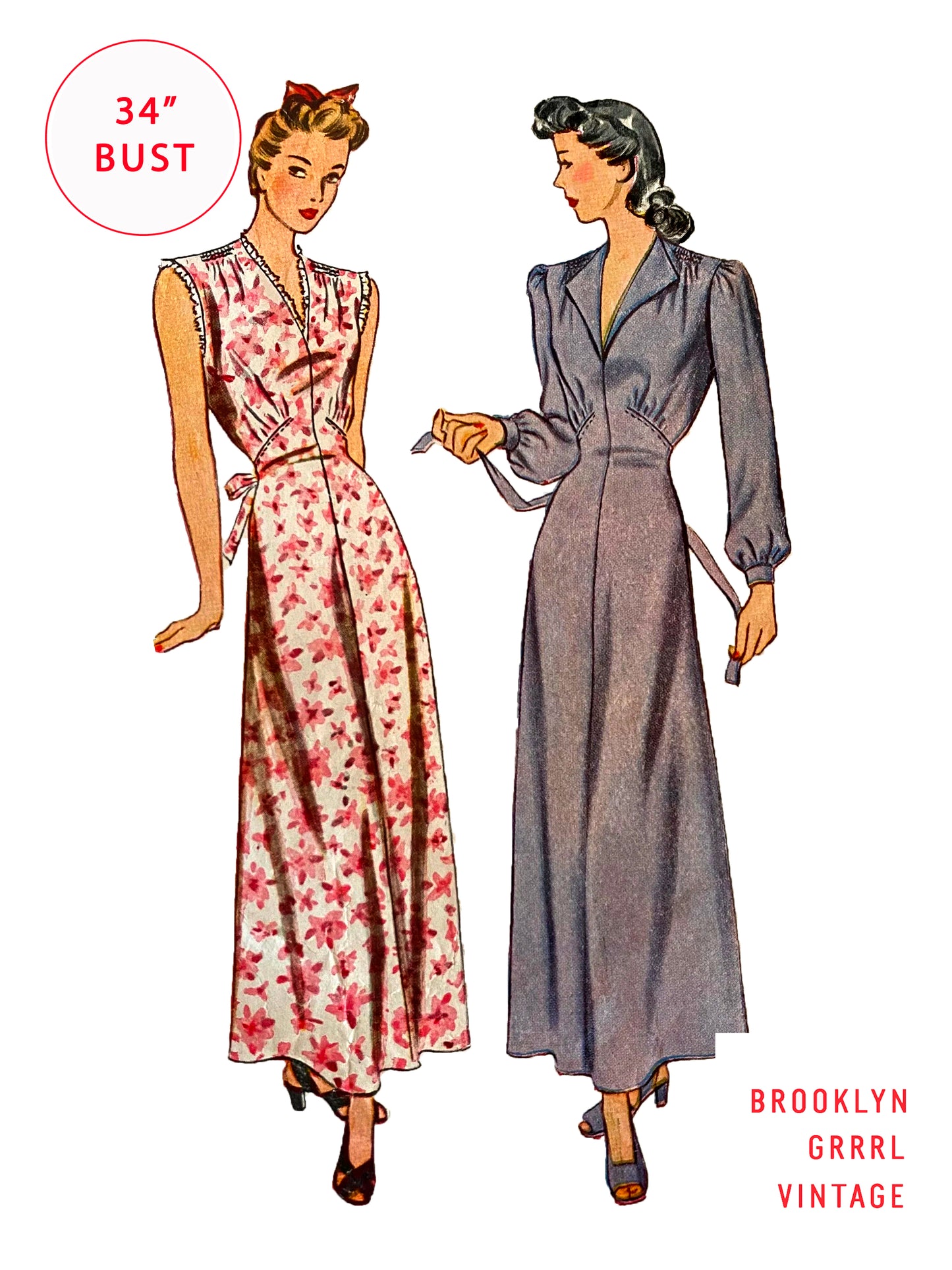 PDF Pattern - 1940s Nightgown / Slip / Dress  / Bust 34