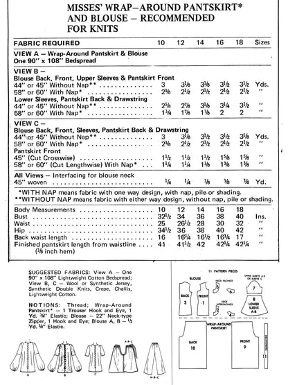 PDF Pattern 1970s Wrap Around Pants & Blouse / Bust 34