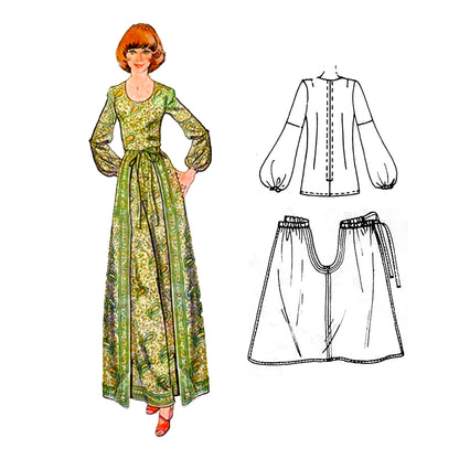 PDF Pattern 1970s Wrap Around Pants & Blouse / Bust 34