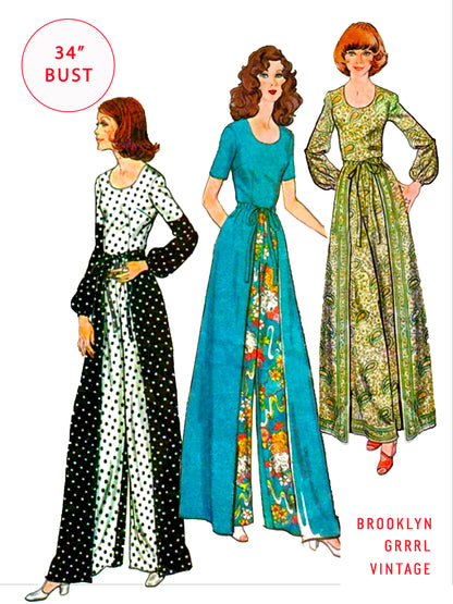 PDF Pattern 1970s Wrap Around Pants & Blouse / Bust 34