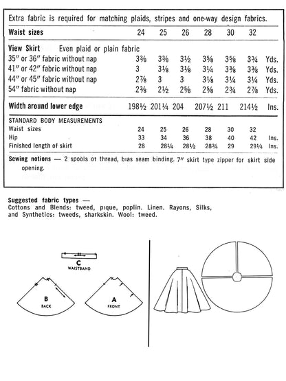 PDF Pattern - 1950's Circle Skirt / Multiple Sizes