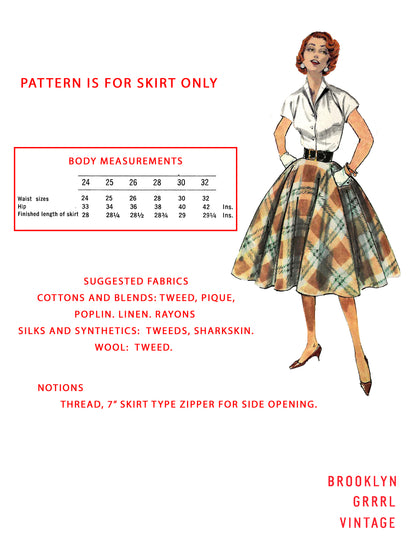 PDF Pattern - 1950's Circle Skirt / Multiple Sizes
