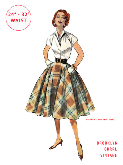 PDF Pattern - 1950's Circle Skirt / Multiple Sizes