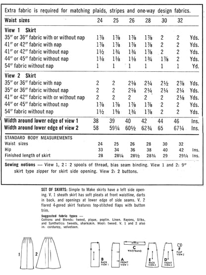 PAPER Pattern - 1950's Flared and Straight Skirts / Multiple Sizes
