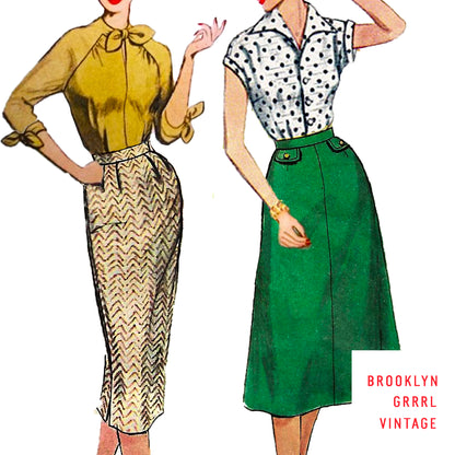 PDF Pattern - 1950's Flared and Straight Skirts / Multiple Sizes