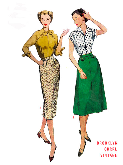 PDF Pattern - 1950's Flared and Straight Skirts / Multiple Sizes